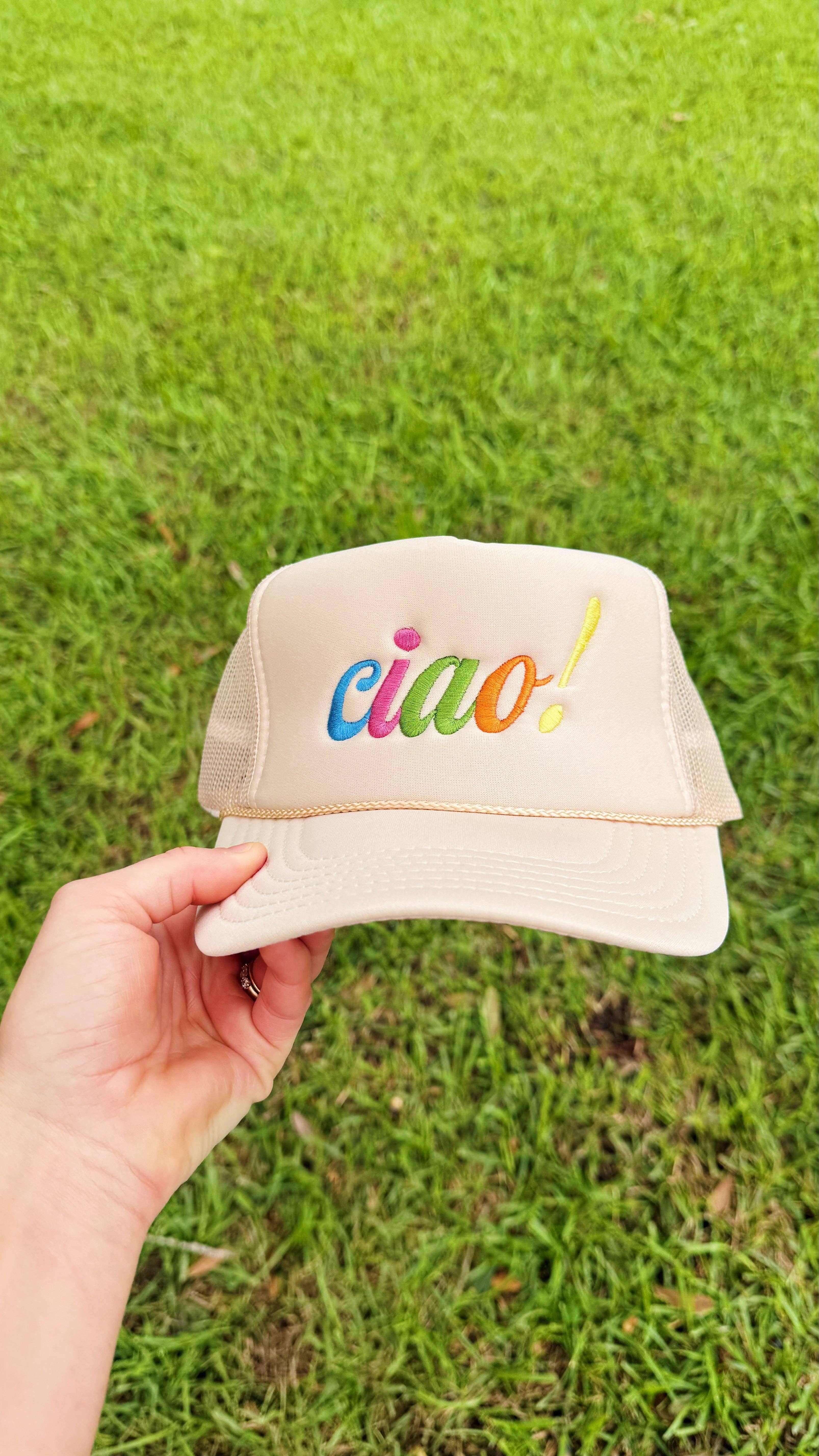 La Fête Goods – wholesale Trucker hat – Women’s – Ciao! Embroidered Trucker Hat1