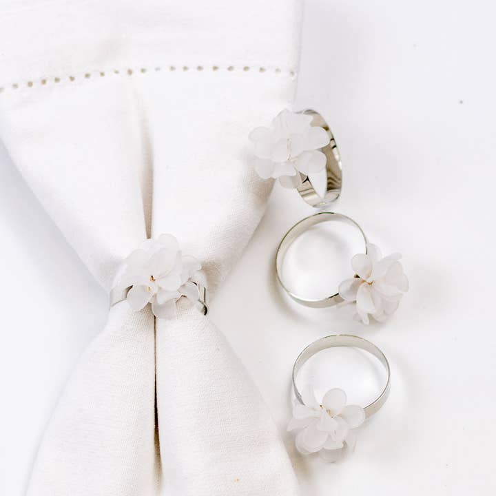 Spring Bouquet Napkin Rings White 1.5" Set of 4 for wholesale by The Royal Standard