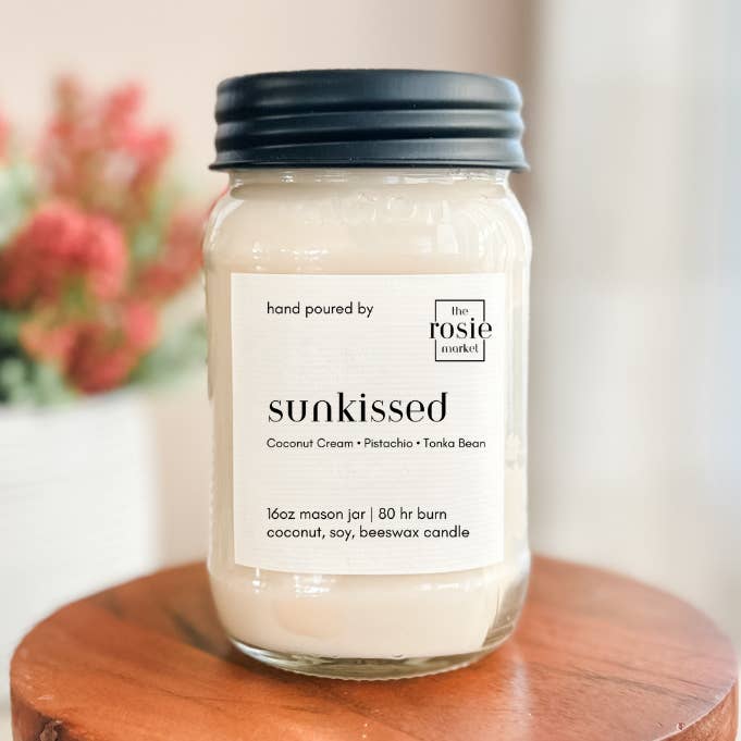 The Rosie Market - Wholesale Jar/Filled Candle - Sunkissed 16oz Mason Jar Candle0
