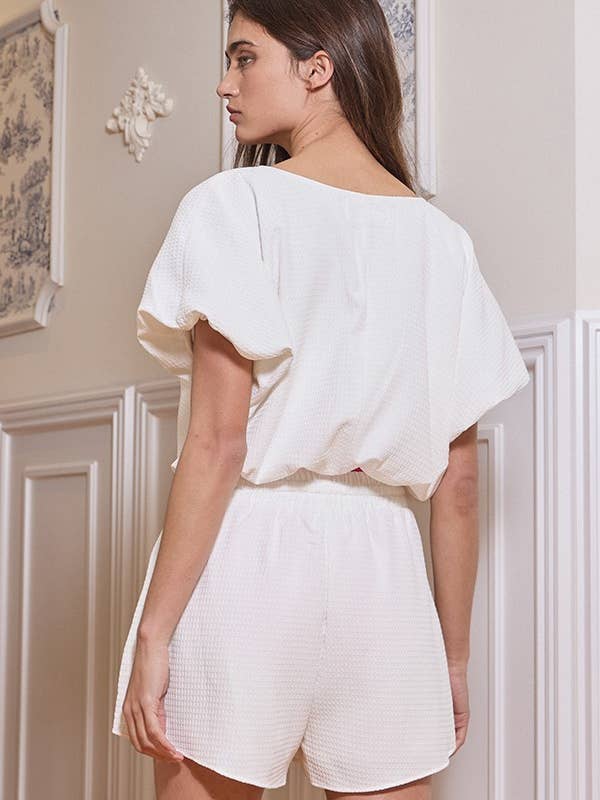 BUCKETLIST INC - Wholesale Knit Top - Women's - T2304-1 Bubble Hem And Sleeve Textured Crop Top6