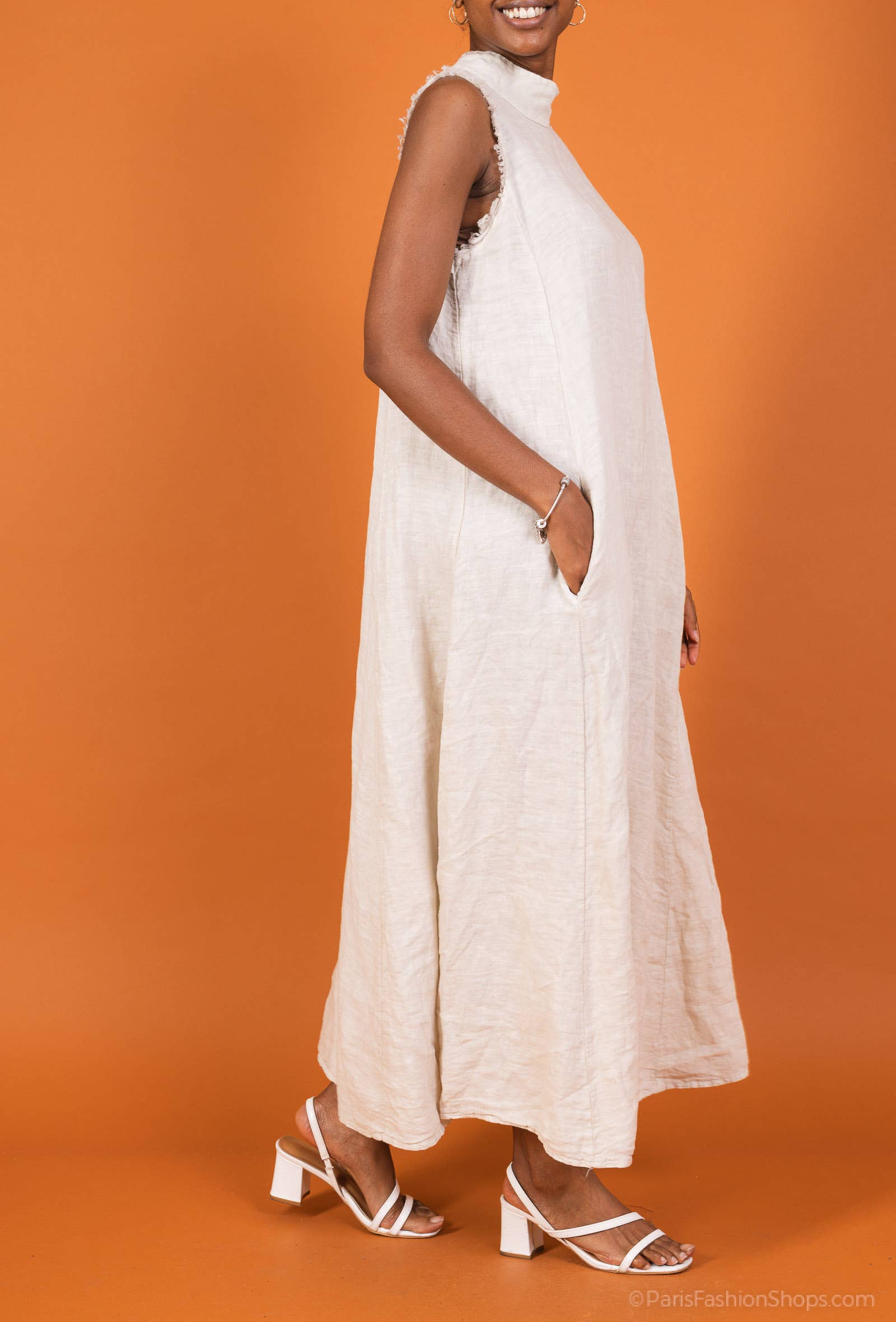 Shyloh - Vente Robe – femme - Robe longue et large en lin à col montant 149772