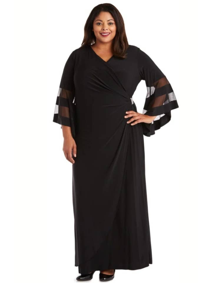 New Yorker's Apparel – wholesale Dress – Women's – RM Richards Sheer Trim Bell Sleeve Evening Dress5