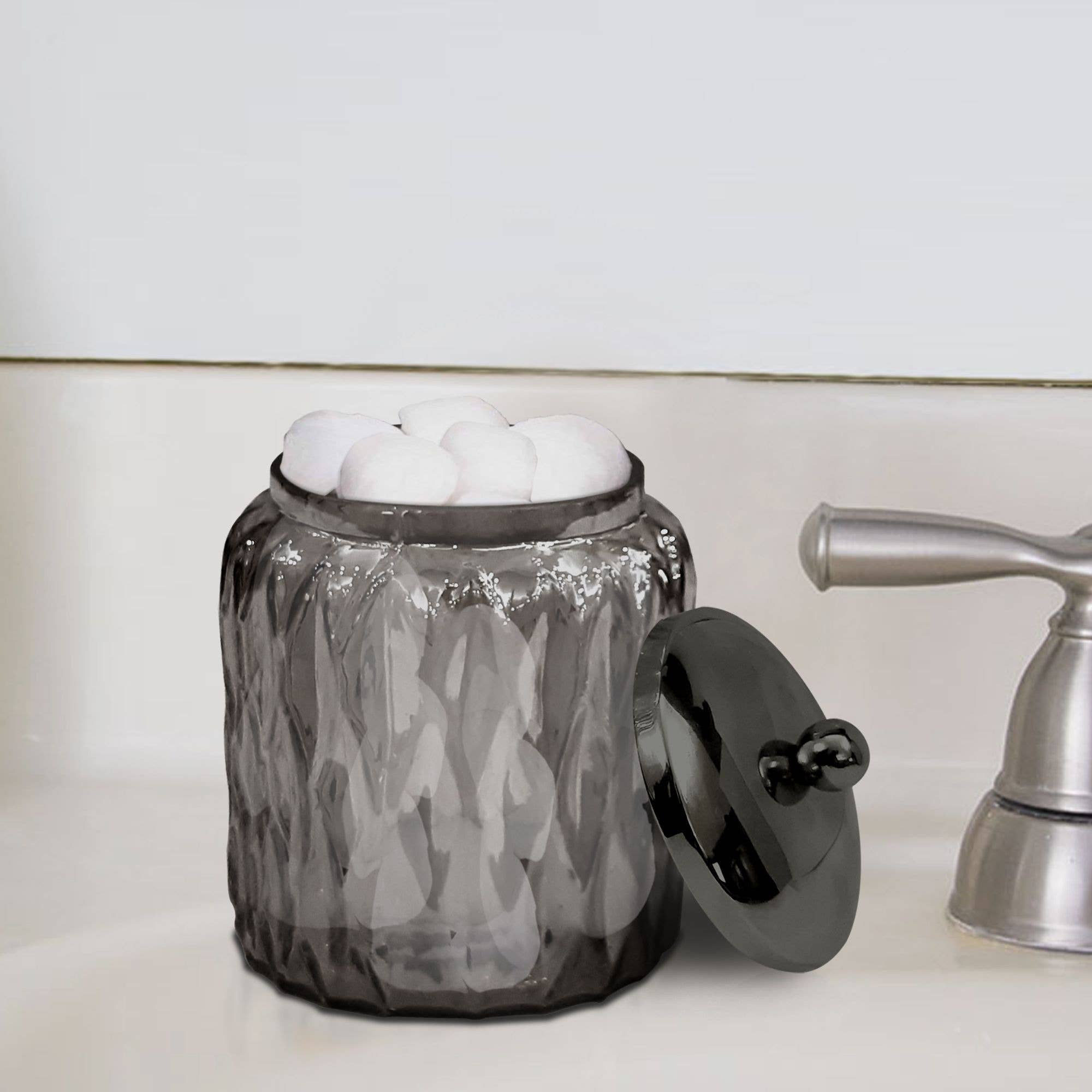 nu steel - Wholesale Weckpot/glazen pot - Glacier zwarte glazen en nikkelstalen Q-tip pot2