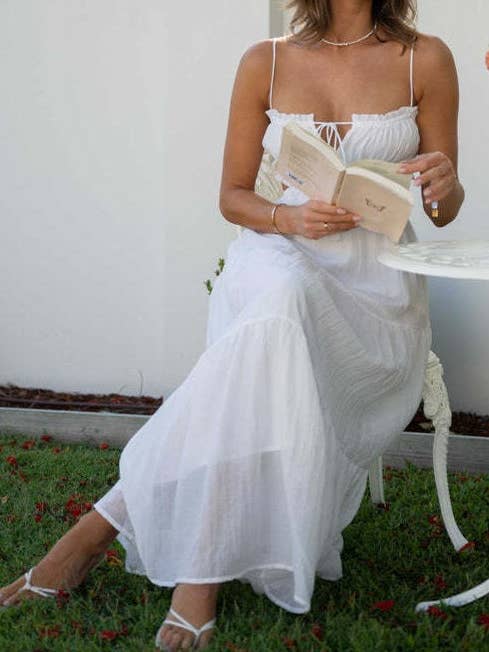 Rosa Clothing - Wholesale Dress - Women's - solid bandeau strap backless swing maxi tiered dress