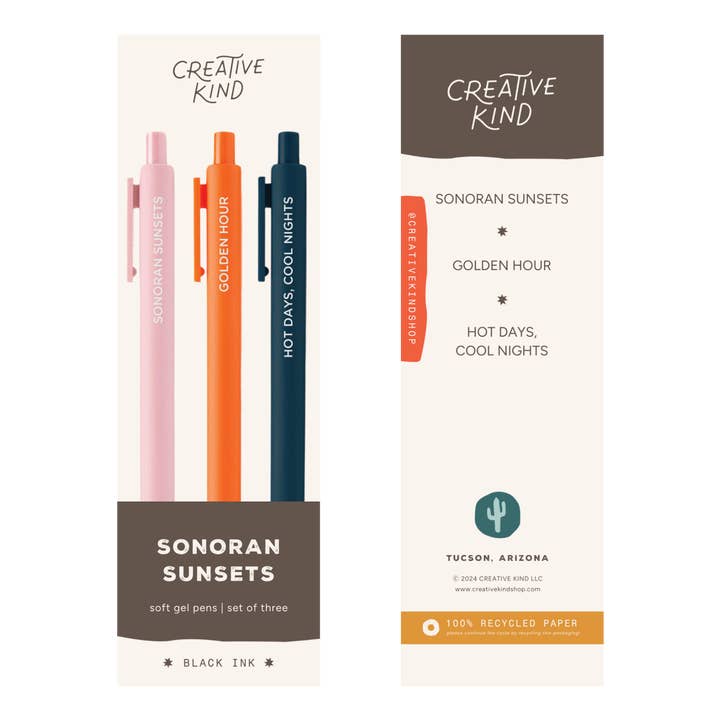 Sonoran Sunset Gel Pen Trio – Black Ink Gel Pens for wholesale by Light + Bark Candle Co.
