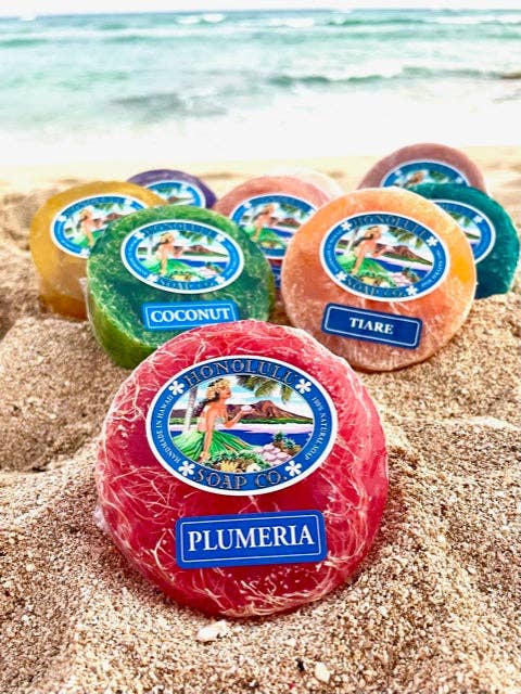 Plumeria Luffa Seife für den Großhandel von Honolulu Soap Company