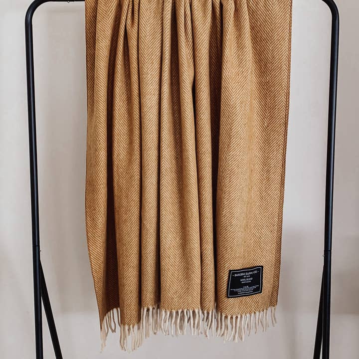Barossa Supply Co. - Wholesale Throw blanket - Mustard - Herringbone Wool Blend Blanket3
