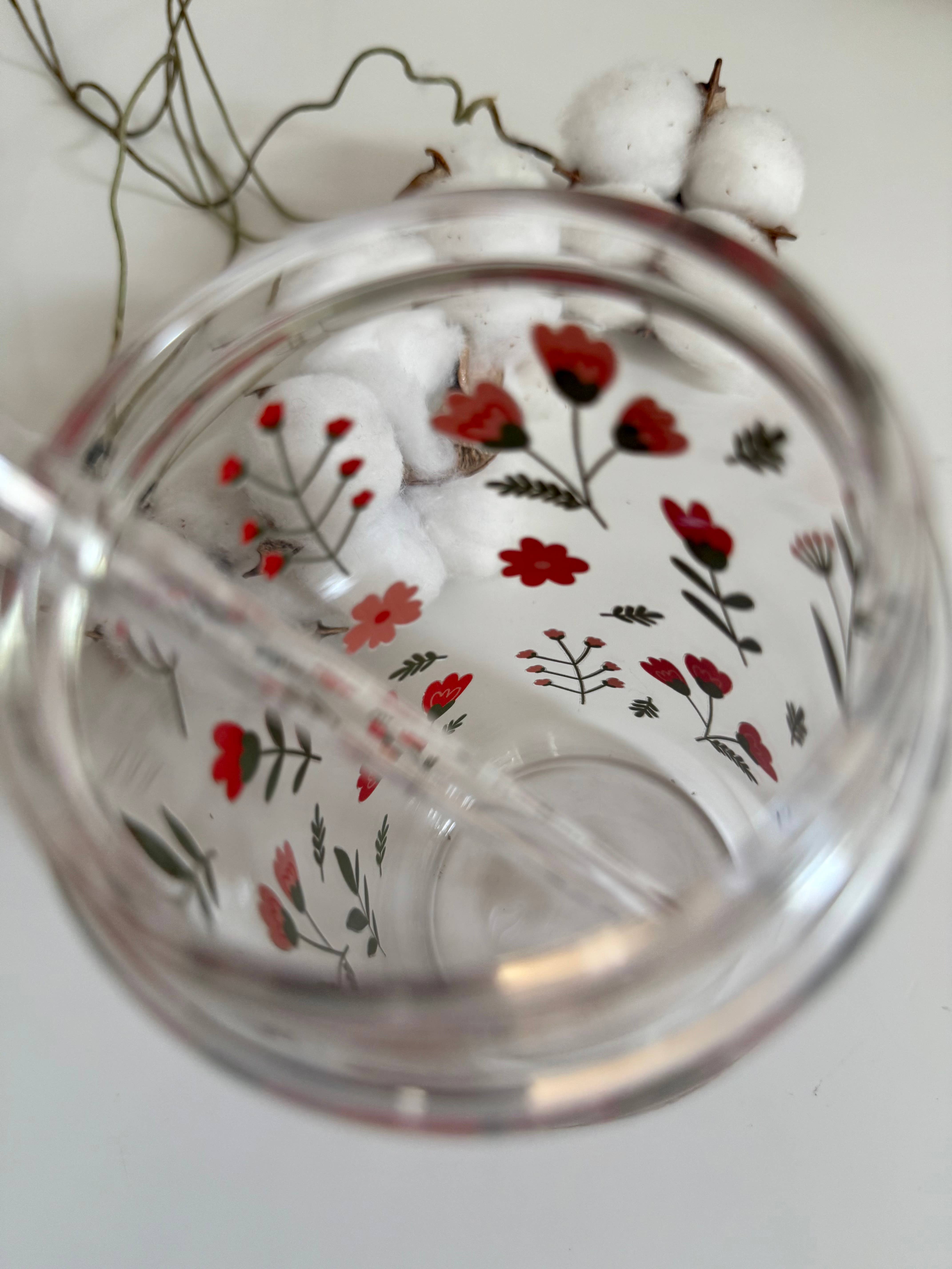 the cute cloud - Wholesale Drinking Glass/Cup - Red Flower Garden Glass Tumbler Double Sided Print with Lid and Straw2