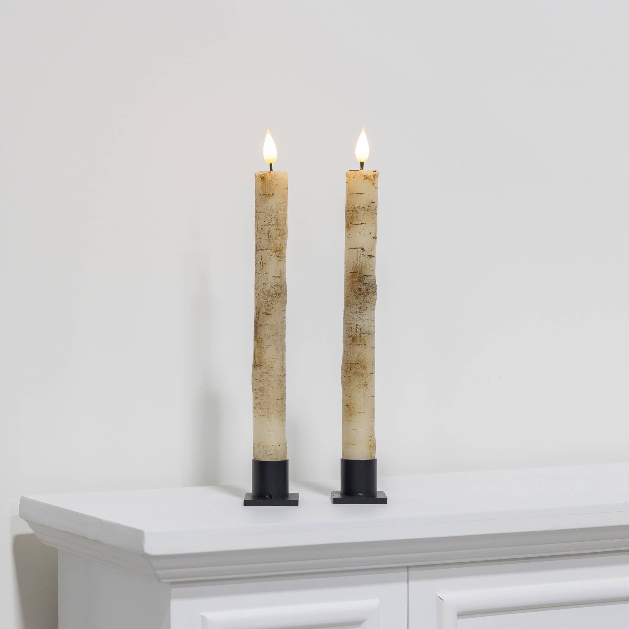 LumaBase - Wholesale Flameless Candle - Battery Operated Birch Wood Taper Candles - Set of 23
