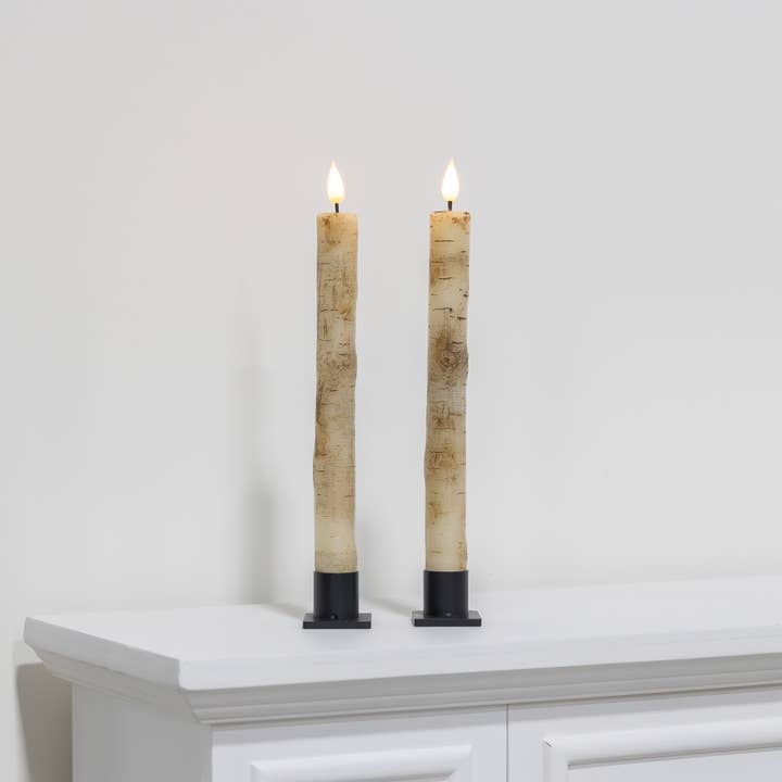 LumaBase - Wholesale Flameless Candle - Battery Operated Birch Wood Taper Candles - Set of 23