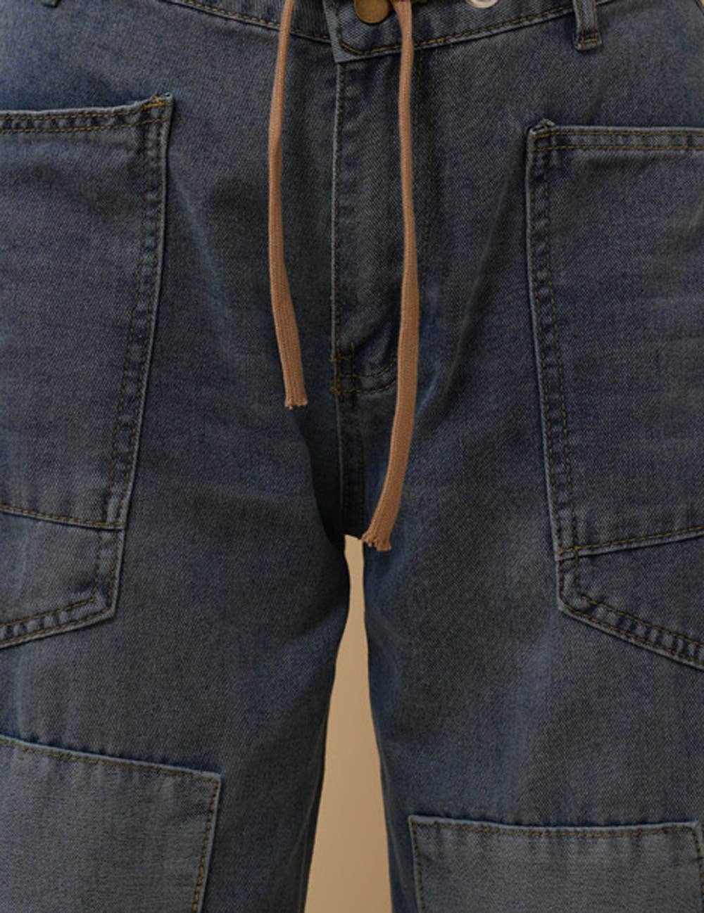 Blue Ladies String Tie Jeans Demin Splice Straight Leg Pants 8SKP50370 for wholesale on Faire5