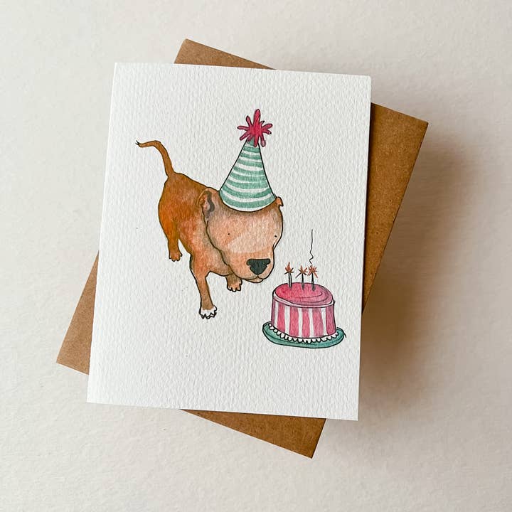 Hudson Illustration Co - About Town Co - Vendita all'ingrosso Biglietti di auguri - Biglietto di auguri per compleanno con cane bullo, boxer, pitbull, bulldog