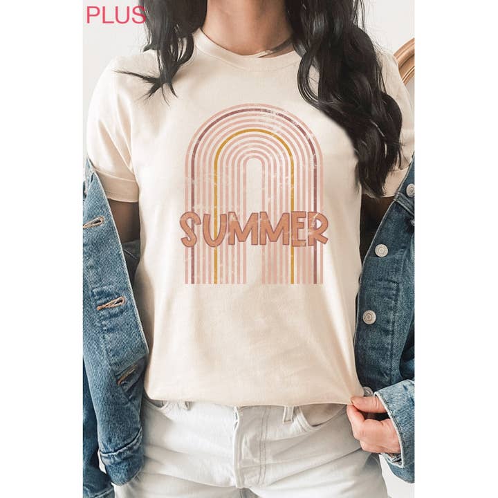 Kissed Apparel - Wholesale Screen Printed T-Shirt - Women's - Summer Boho Pink Rainbow PLUS SIZE Graphic Tee
