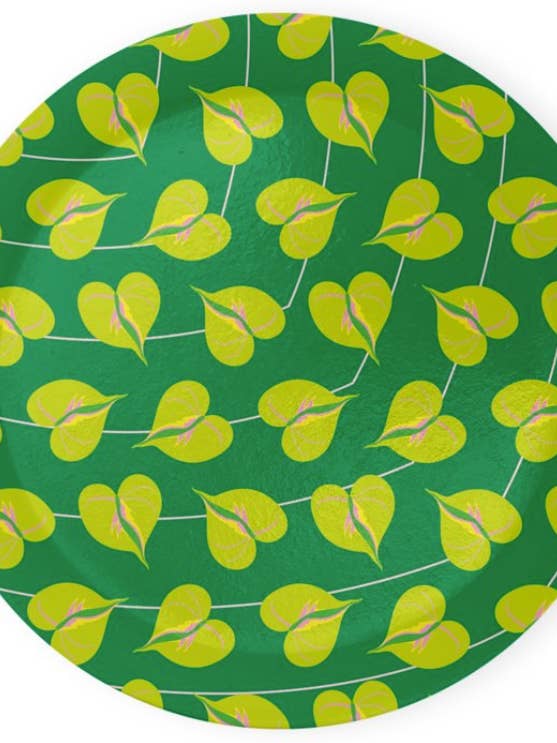 Green Heart Leaf 11cm Tiny Round Birch Ply Tray for wholesale by Gabrielle Good