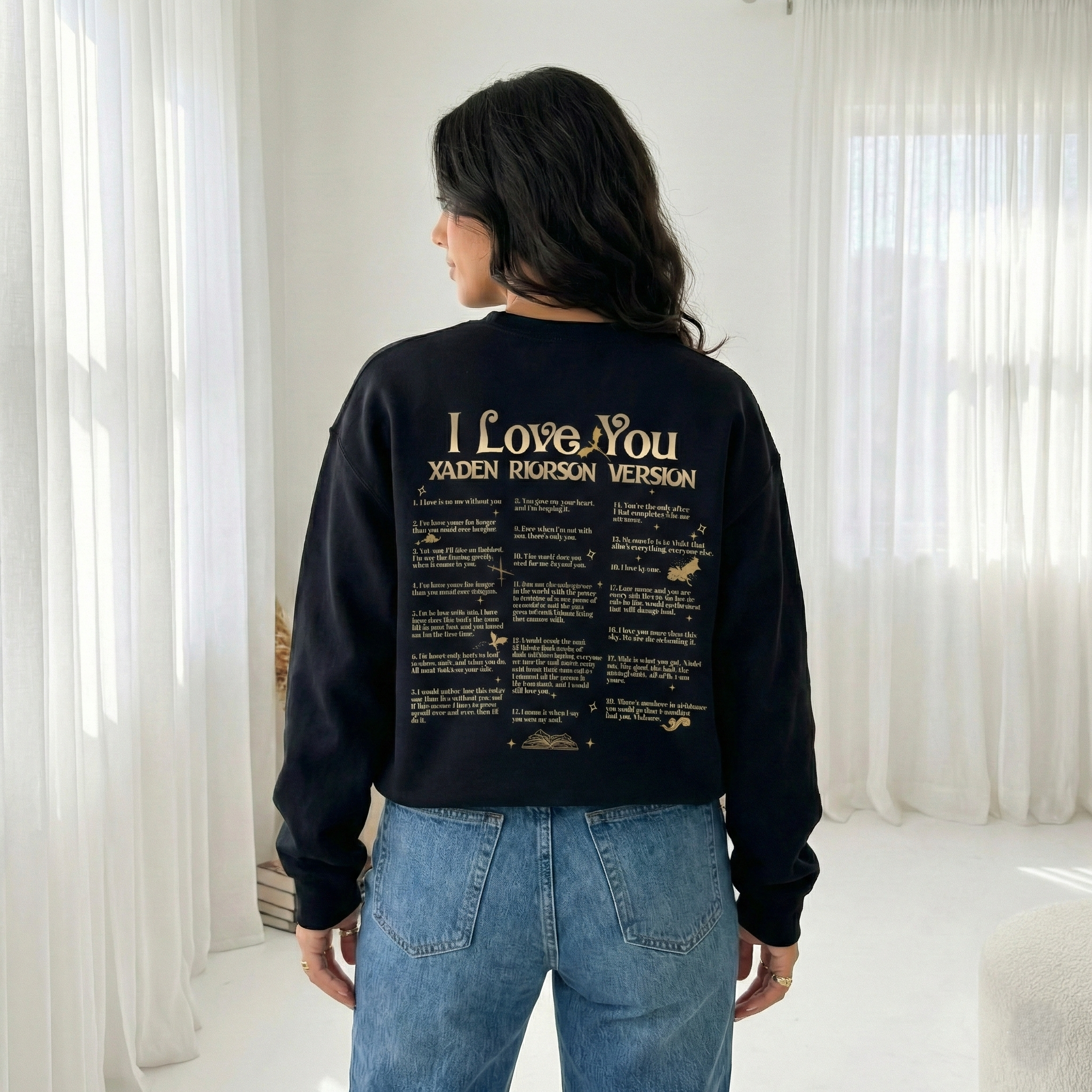 MagicMerchEmporium – Camisola gráfica - Mulher por atacado – "Camisola "I Love You - Versão Xaden Riorson" - Fourth Wing"1