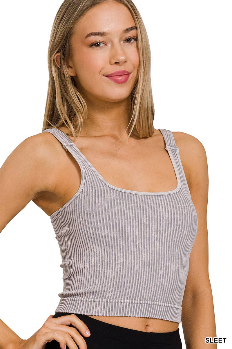 Vanilla Monkey - Wholesale Tank Top - Women's - Washed Seamless Square Neck Bra Padded Tank Top8