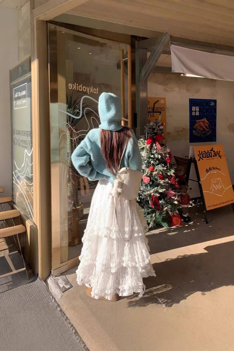 NINEXIS - Wholesale Skirt - Women's - CWBLS00714_2025 FLORAL MESH RUFFLE IRREGULAR MAXI SKIRT6