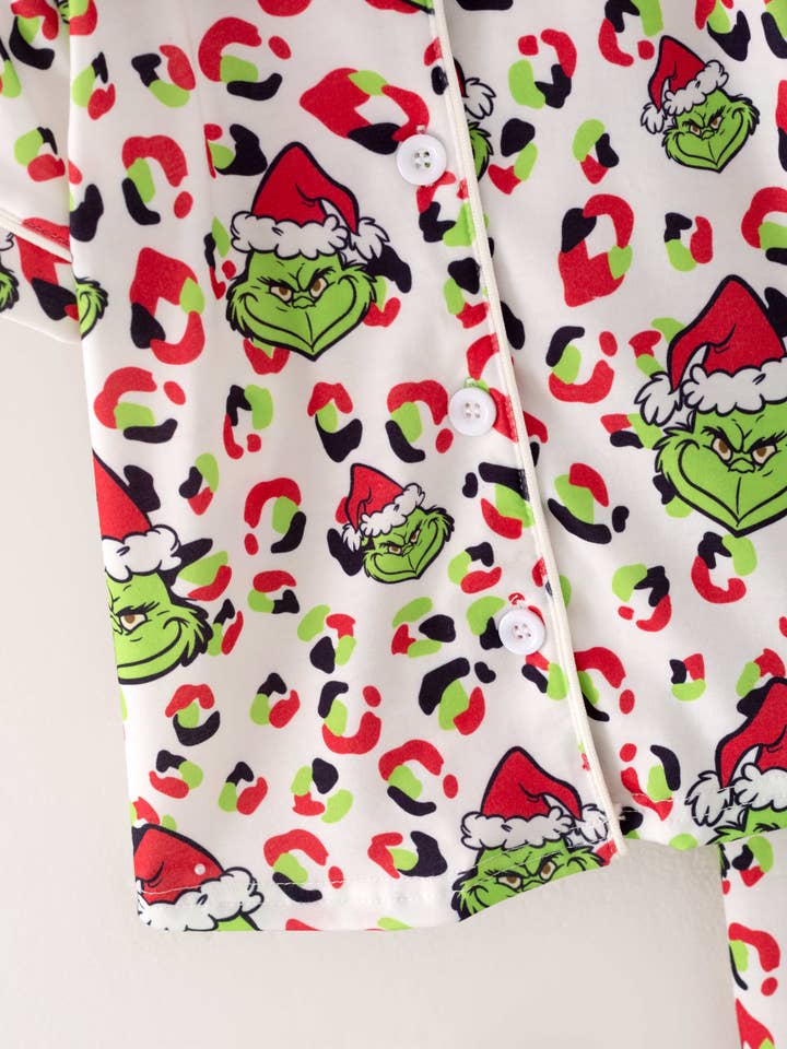 littleoneusa - Wholesale Sleepwear Set - Kids - Christmas Grinch Leopard Girl Pajamas Sleepwear Kids Clothes