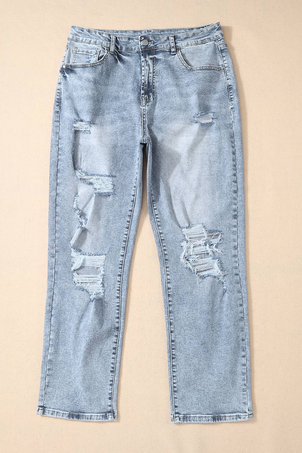 FULL TIME PURCHASE - Wholesale Jeans - Women's - Light Wash Frayed Slim Fit High Waist Jeans6