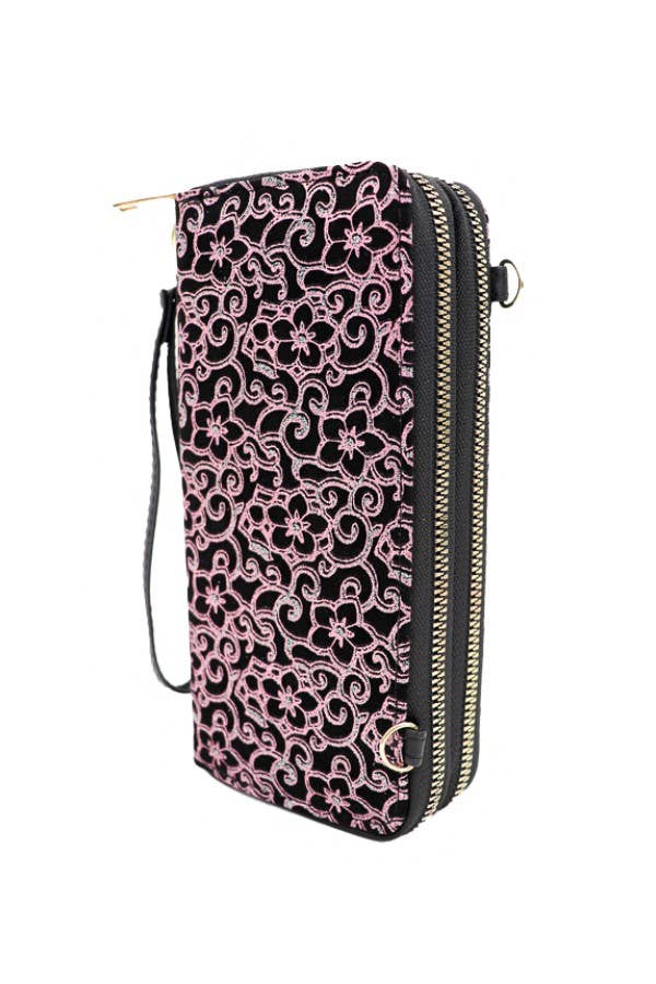 Cap Zone - Wholesale Wallet - Women's - Floral Patterned Double Zipper PU Leather Continental Wallet7