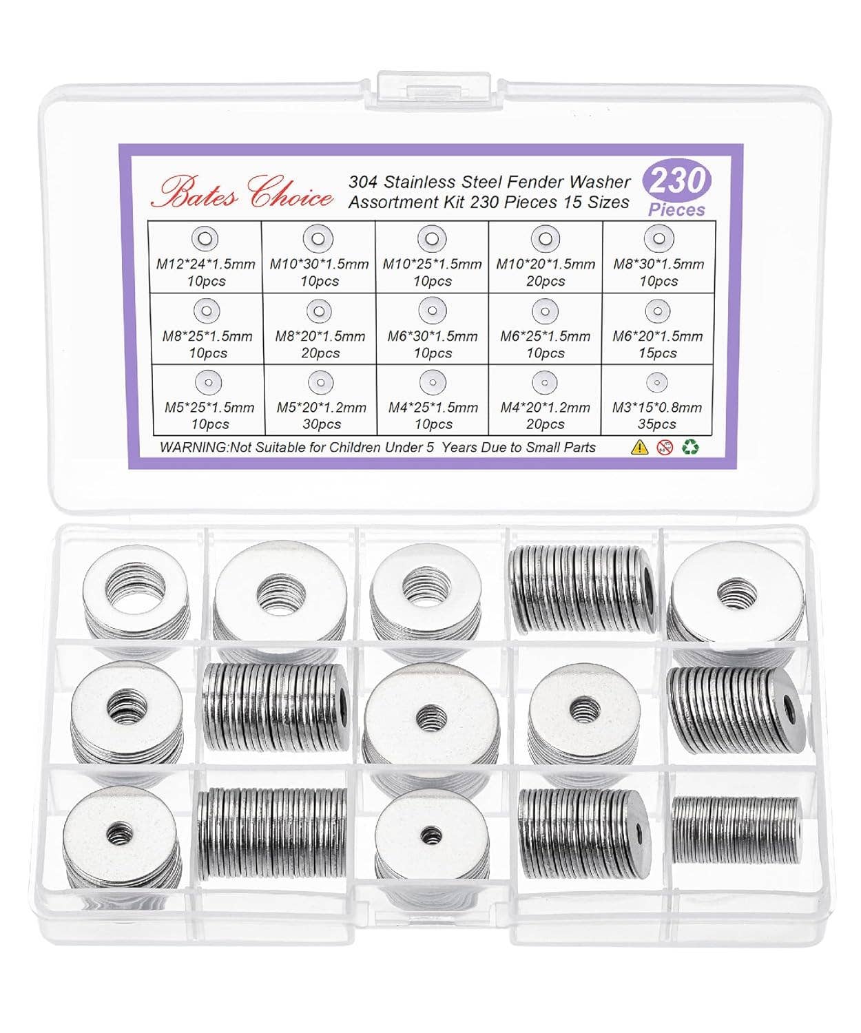 Bates Choice - Wholesale Craft Supplies - Bates- Fender Washers Assortment Kit, 230 pcs0