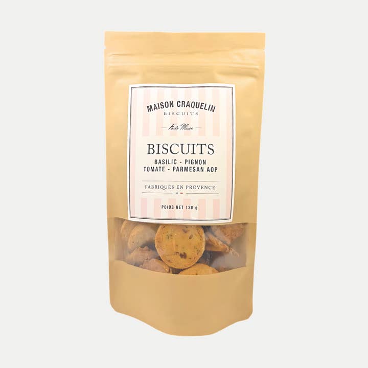 Manjericão - Pinhão - Tomate - Biscoitos Parmesão AOP por atacado de Maison Craquelin
