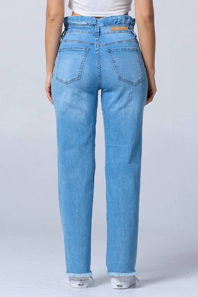 Color 5 - Wholesale Jeans - Women's - Distress fashion boot cut baggy jeans w/draw string raw edge1