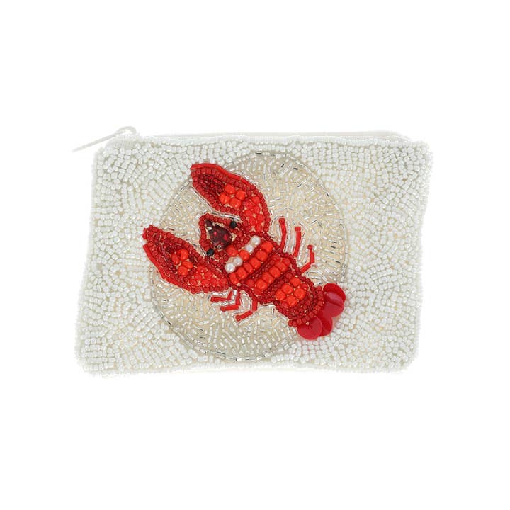 SP Sophia Collection - Wholesale Coin Purse - Women's - Coastal Theme Red Lobster Beaded Coin Bag