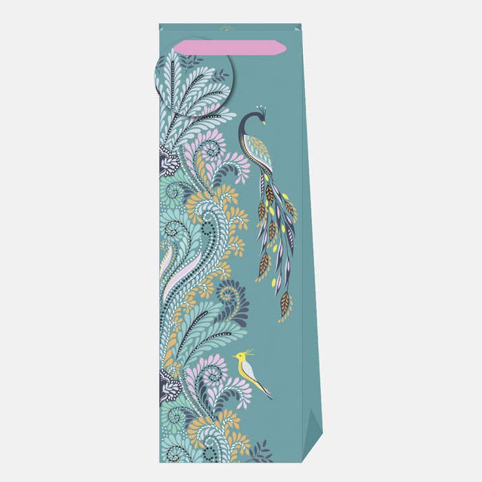 Dusky Teal Peacock Filigree Bottle Bag - Case of 12 for wholesale by Sara Miller London
