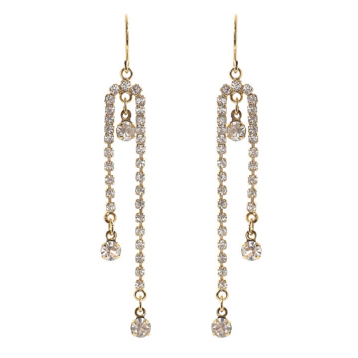 Cool Crystals - Wholesale Dangle Earrings - (25542W200) Gold Crystal Dangle Earrings