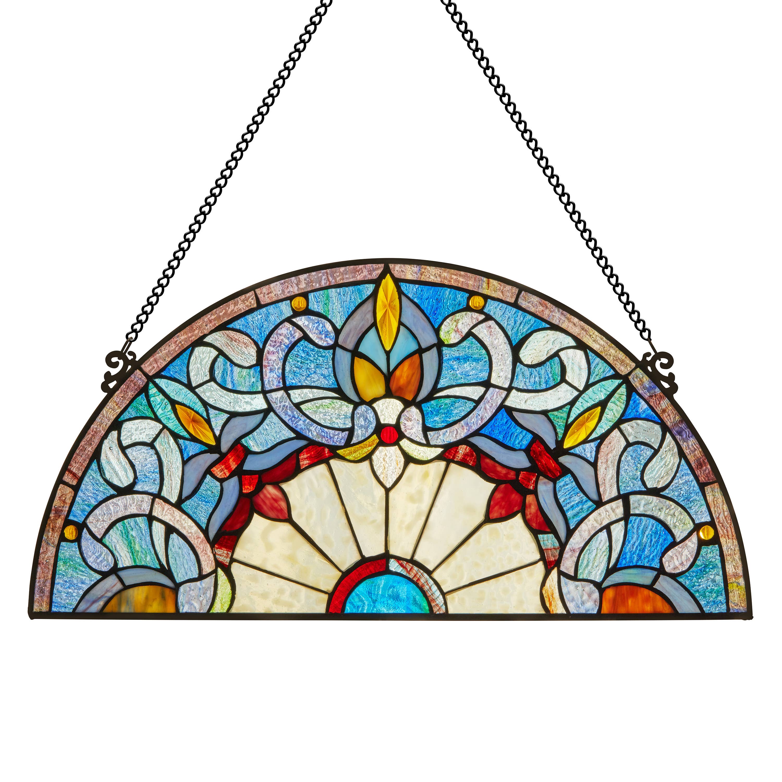 River of Goods - Wholesale Suncatcher - 11"H Maxine Blue Half-Moon Stained Glass Window Panel1