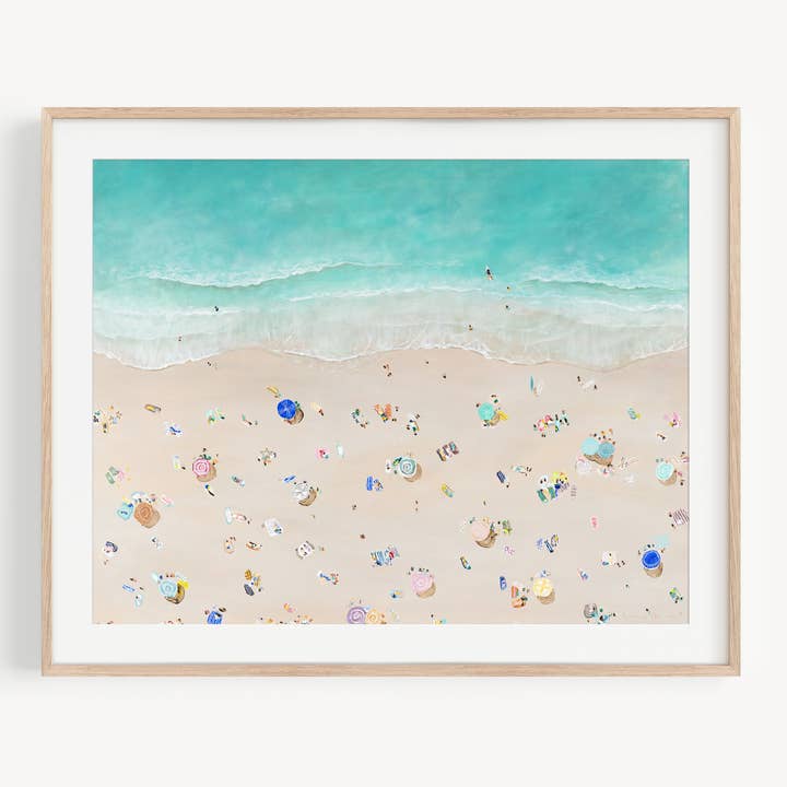 Aerial People on the Beach Prints ocean Wall Art for wholesale by Lucia de Miguel Art Studio