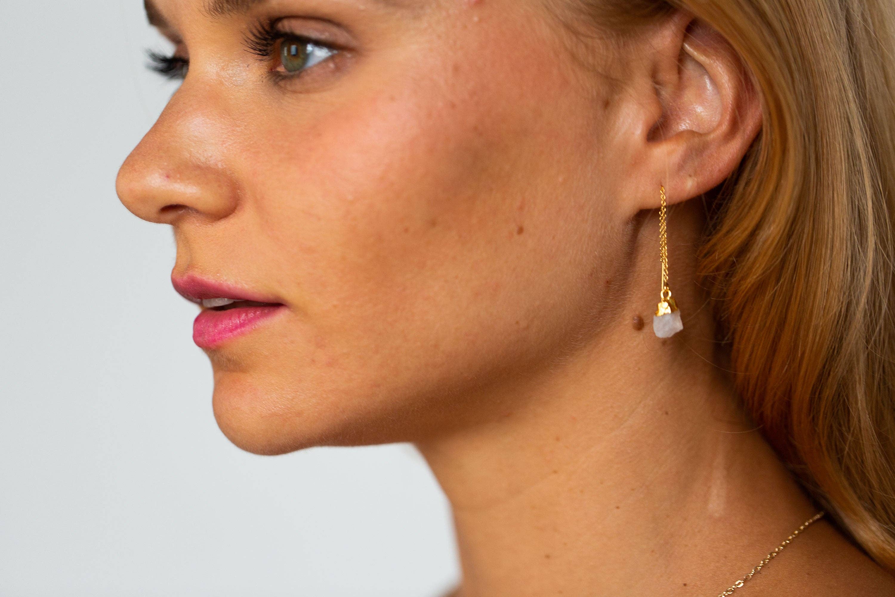 Bohemian and Bouj - Wholesale Dangle Earrings - The Sun Threaders | 14k Gold-Filled + Raw Crystals2