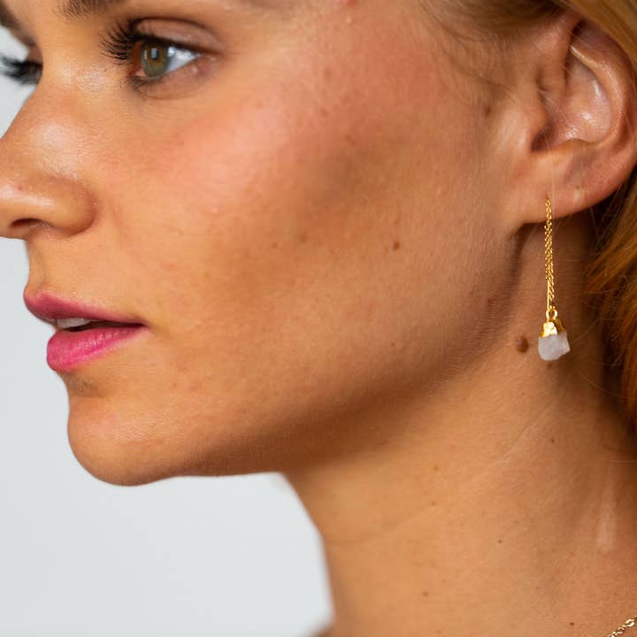 Bohemian and Bouj - Wholesale Dangle Earrings - The Sun Threaders | 14k Gold-Filled + Raw Crystals2