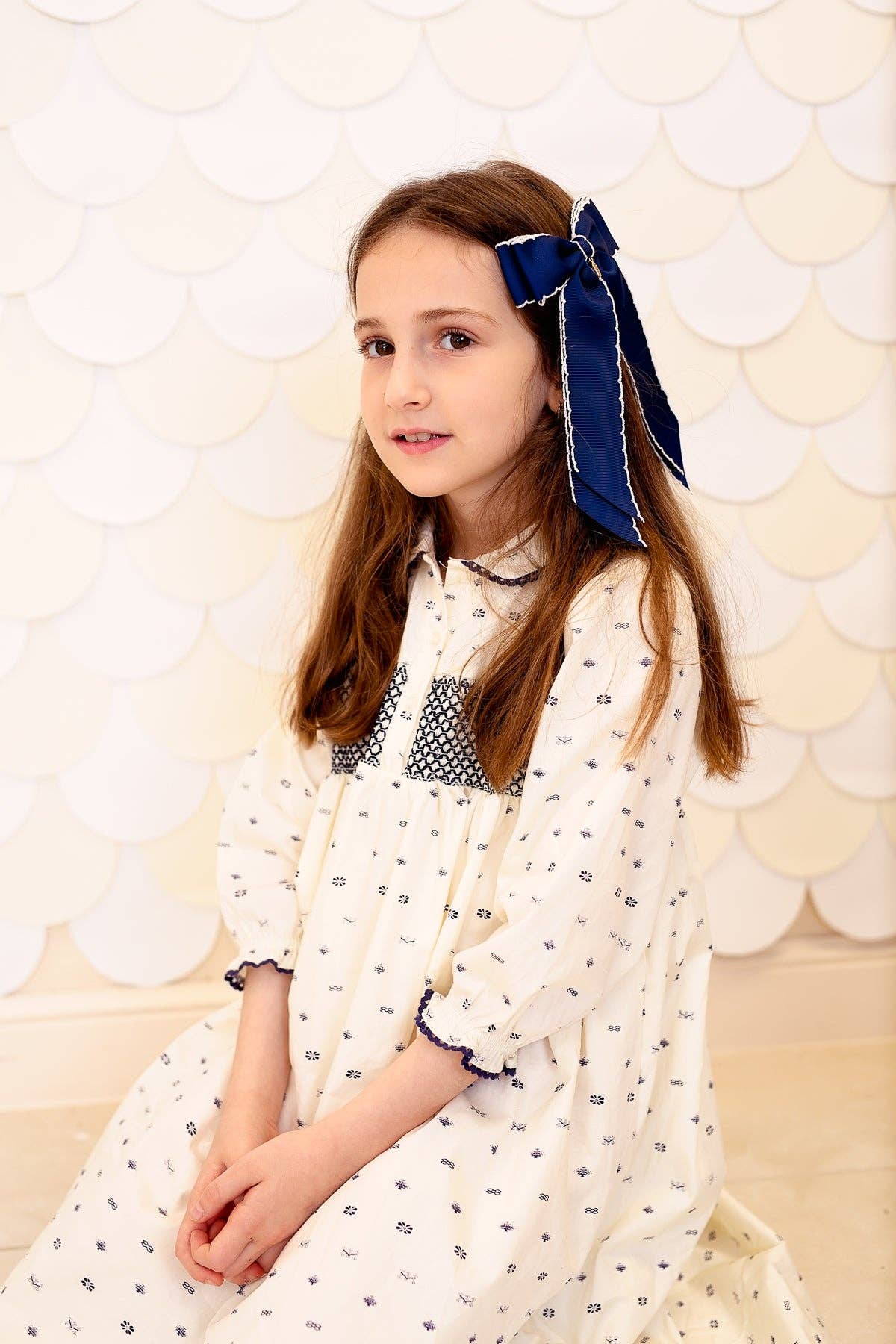 Project 6 NY Kids - Wholesale Hair Bow - Kids - Madeline Small Bow Moonstitch Clip - Vanilla1