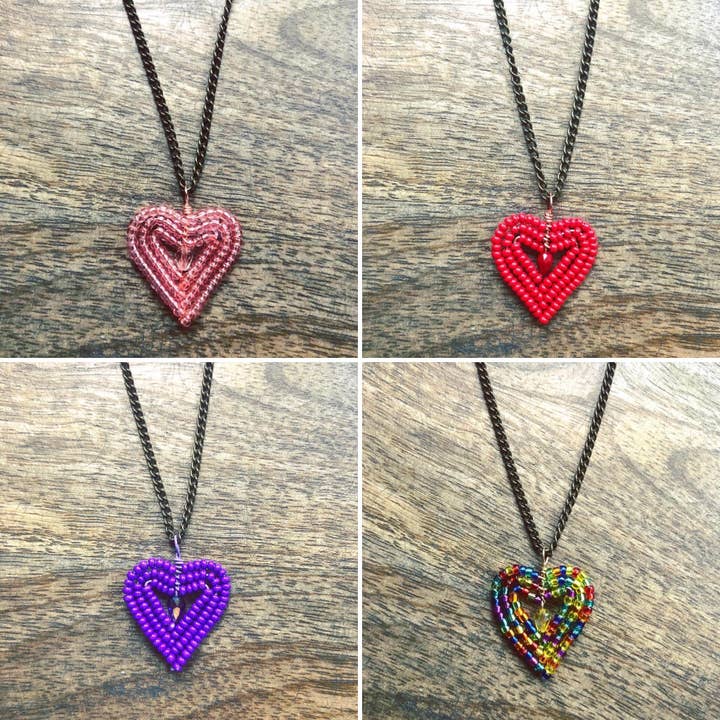 MorninGloria's - Wholesale Pendant/Charm Necklace - Small Beaded Heart Valentine's Day Necklace4