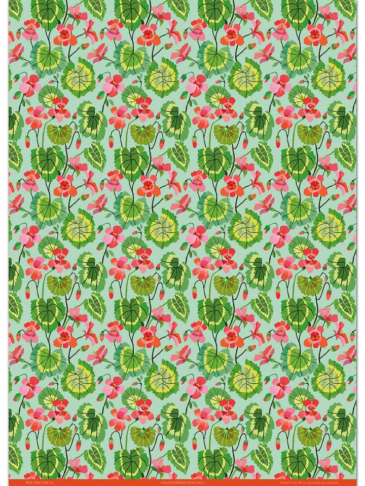 Geranium Gift Wrap for wholesale by Brie Harrison Ltd