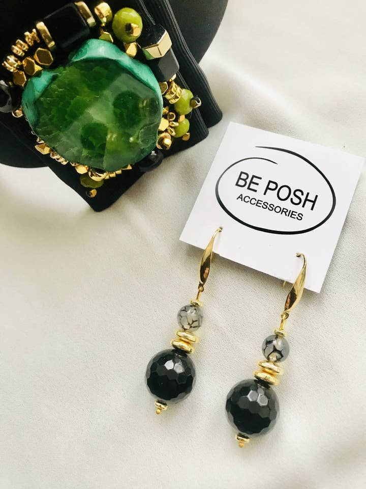 Earrings With Black Agates for wholesale by Cartooli