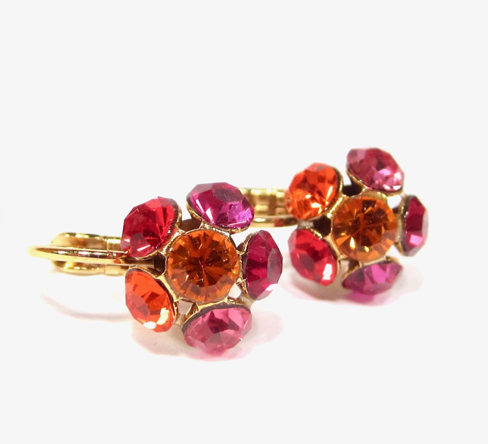 SoHo Schmuckmanufaktur - Wholesale Dangle Earrings - Sweet rhinestone flower earrings pink orange red earrings gold1