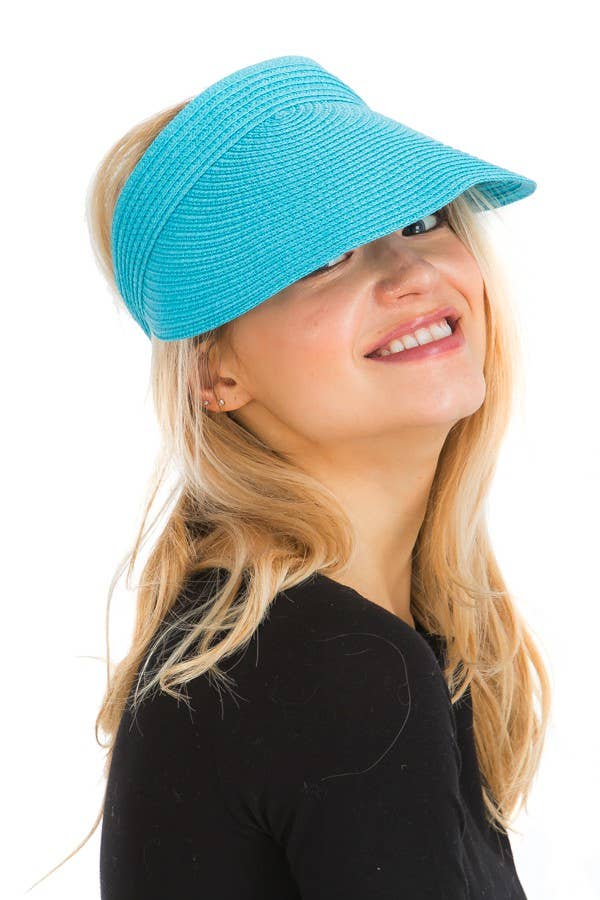 Cap Zone – wholesale Visor – Women's – Petite Solid Color Roll-Up Paper Straw Sun Visor3
