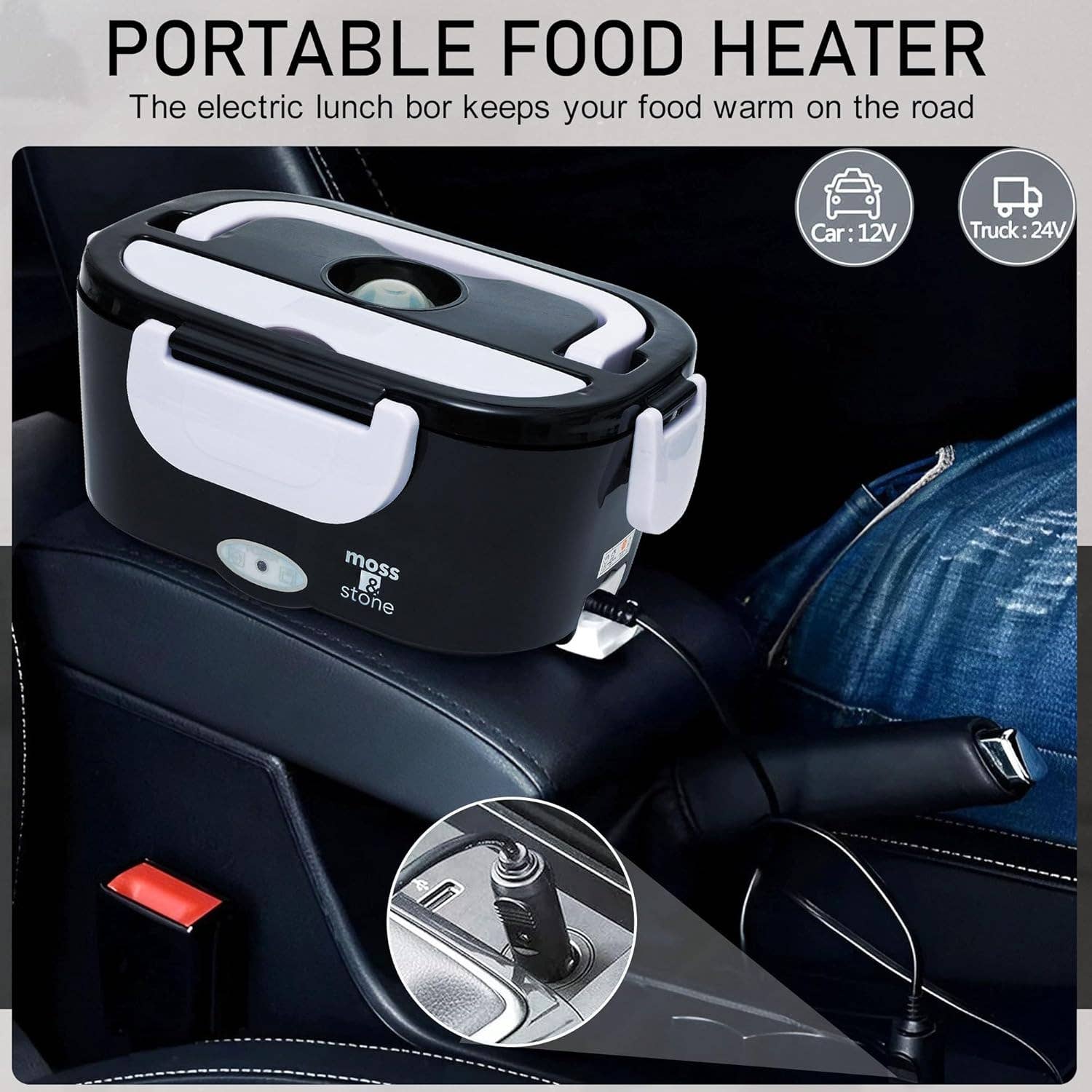 Moss & Stone - Wholesale Lunch Bag/Box - Electric Lunch Box Food Heater for Adults Food Warmer Lunch Box, 12/24/110v Lunch Box Warmer Portable For Work/Car/Truck, Fork & Spoon & 1.5L Removable S.S Container9
