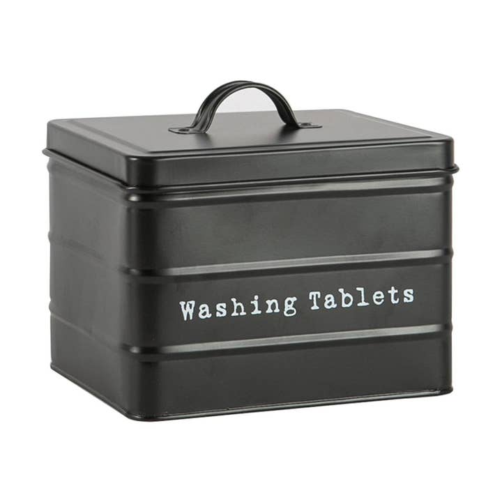 Harbour Housewares Metal Washing Tablets Storage Tin - Black for wholesale by Rinkit Ltd