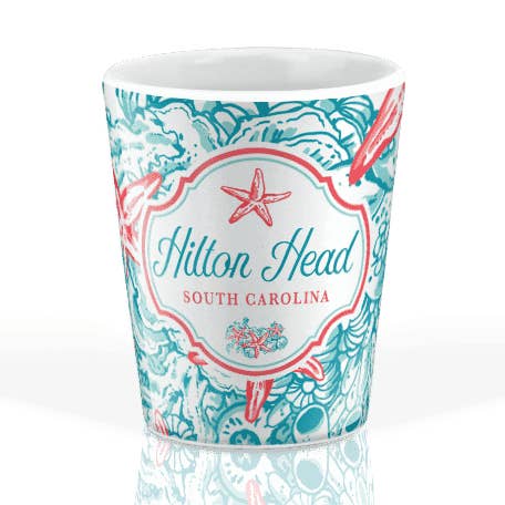 Vaso de chupito de cerámica personalizable de 2 oz: patrón de estrella de mar de coral para venta al por mayor de Matrix