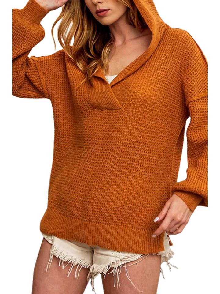 Vanilla Monkey - Wholesale Hoodie - Women's - Raw Edge Detail V-neck Sweater Hoodie