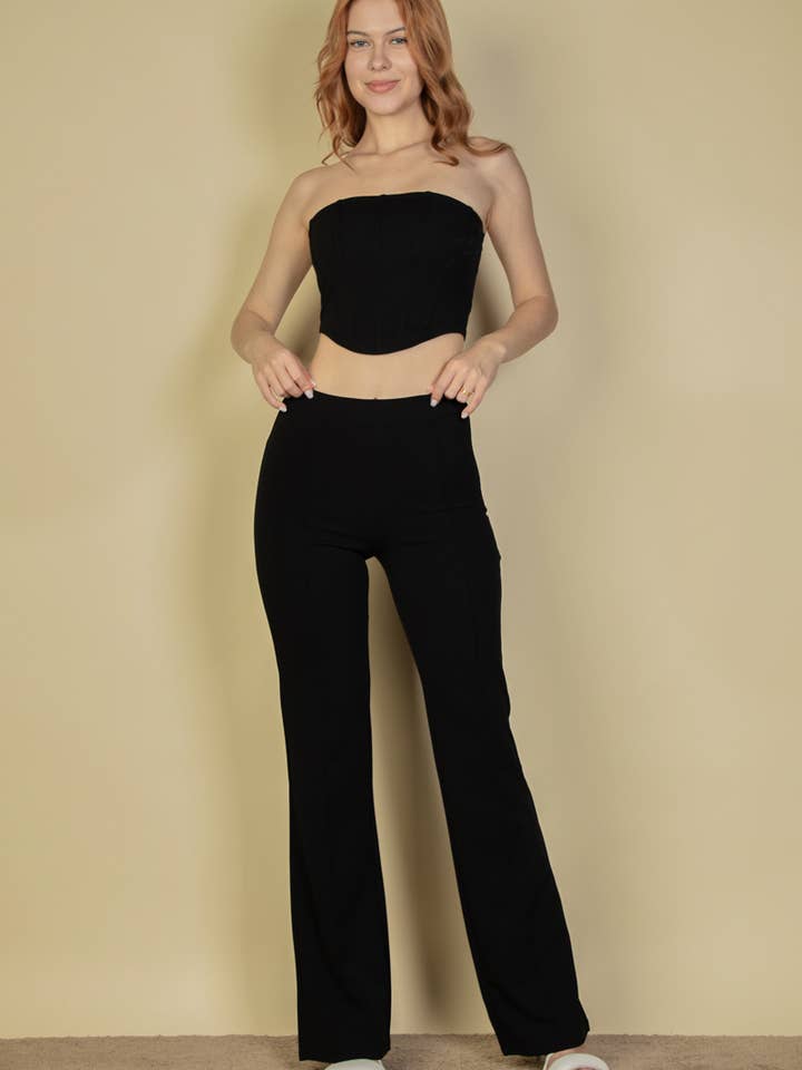 CAPELLA APPAREL - Wholesale Top & Pant Set (NOT Loungewear) - Women's - Strapless Corset Top & Flare Pants Set