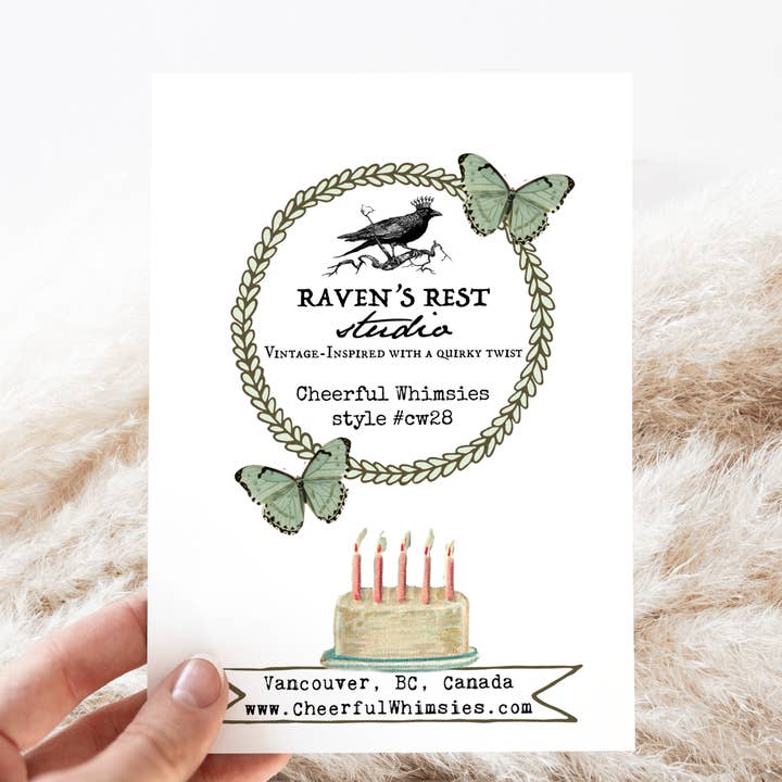 Cheerful Whimsies - Wholesale Birthday Card - Greeting Card. Happy Birthday! Vintage Woman With Cake Hat.1