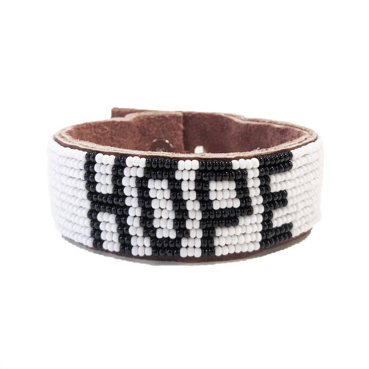 Medium Hope Beaded Leather Cuff - White - Affirmations for wholesale by Swahili Coast