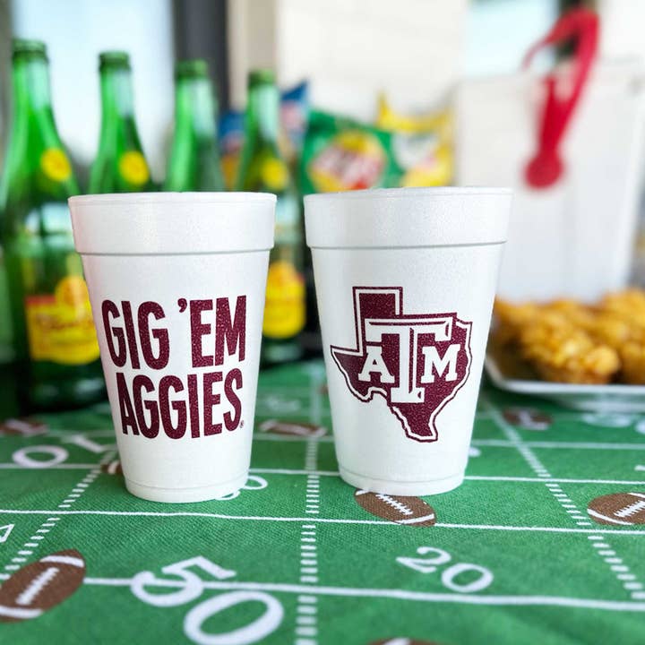 Two Funny Girls - Vente Gobelets jetables - Gobelet en mousse - Texas A&M University/Gig 'Em Aggies (sac de 10 carats)1