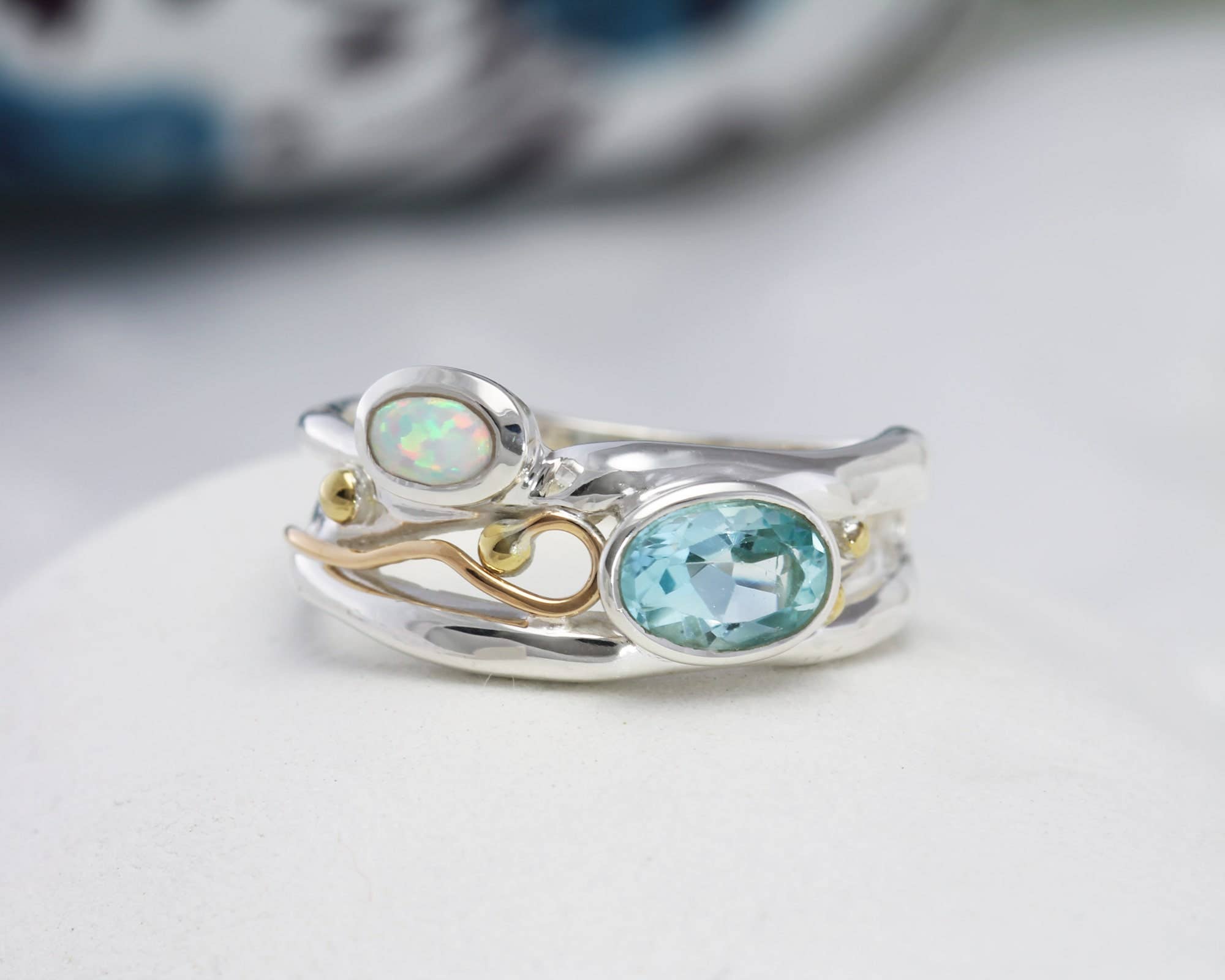 Banyan Jewellery - Wholesale Multi-Stone Ring - Handmade Blue Topaz & Opal Sterling Silver Ring