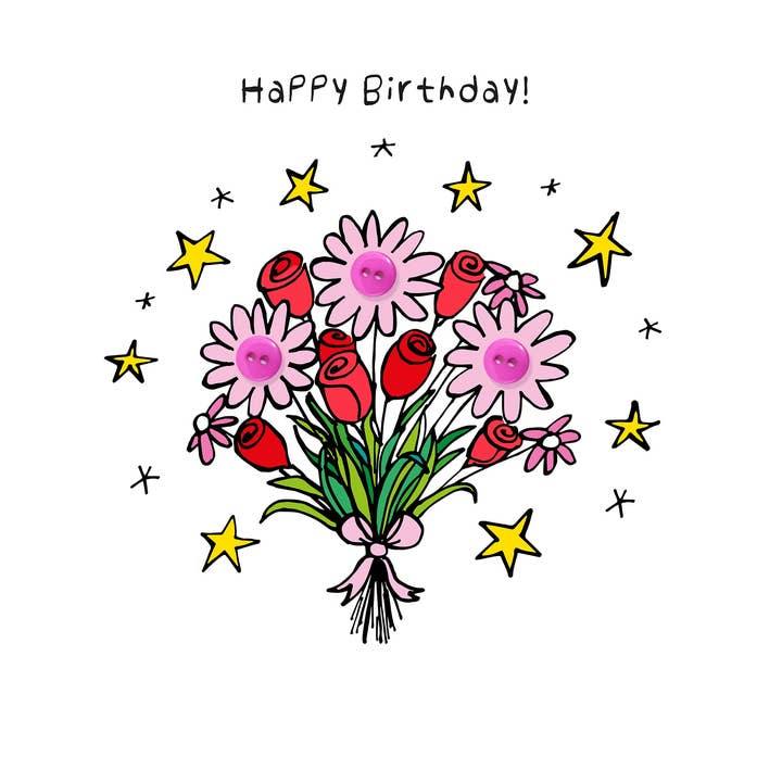 FLORES DE ANIVERSÁRIO LINDAS, MERCERIA, CARTÃO DE BOTÕES por atacado de The Spare Button Card Range